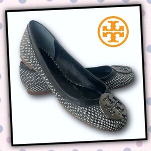 TORY BURCH Reva Leather Snakeskin Flats